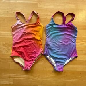 Girls Swimsuits Blue Pink Purple Orange Yellow Ombre and  XS (5) Good Condition